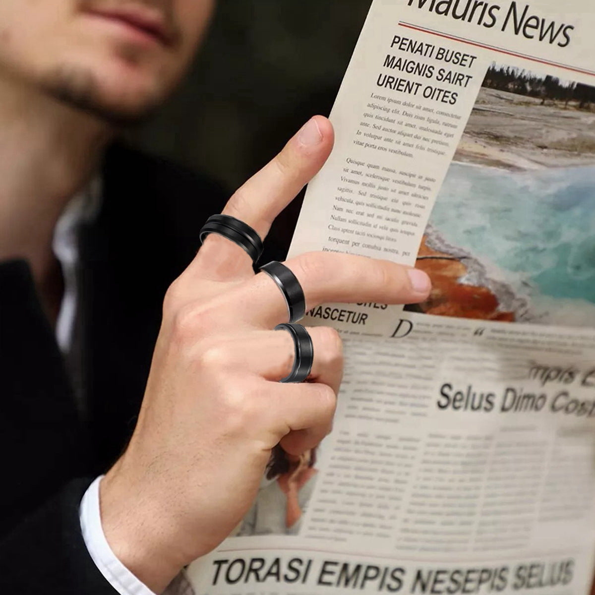 Anillo negro de acero de titanio para hombres al por mayor